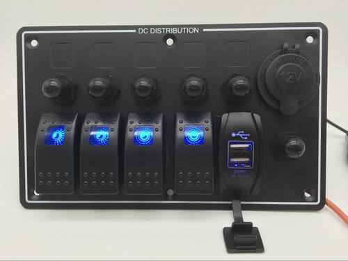 五位带过载保护器汽车游艇开关控制面板 船形开关带点烟器面板