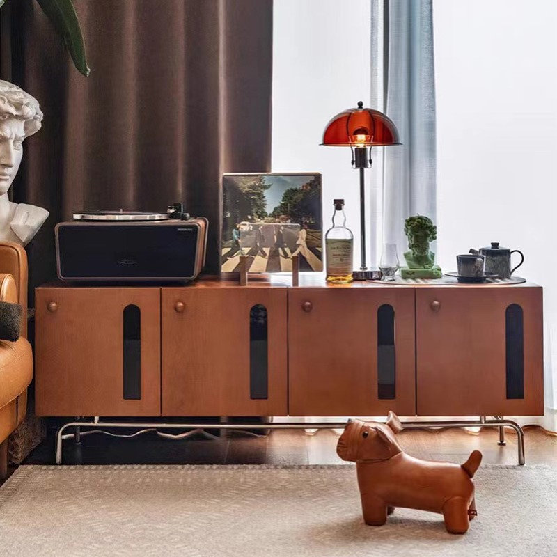 做旧法式奶油风实木电视柜中古风复古储物柜小户型客厅床尾置物架