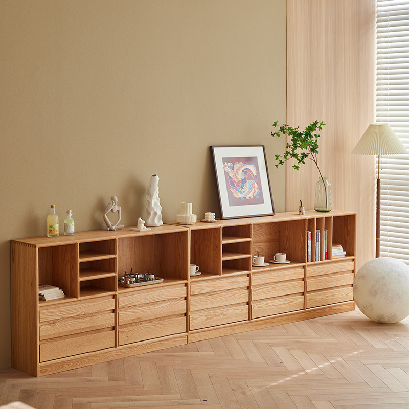 日式实木书柜落地  橡木樱桃木书架  组合黑胡桃木多功能储物柜