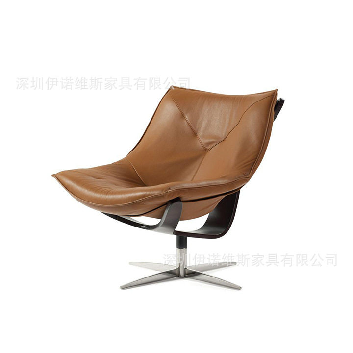单人皮艺沙发轻奢旋转椅休闲椅客厅设计师意式现代简约休闲椅
