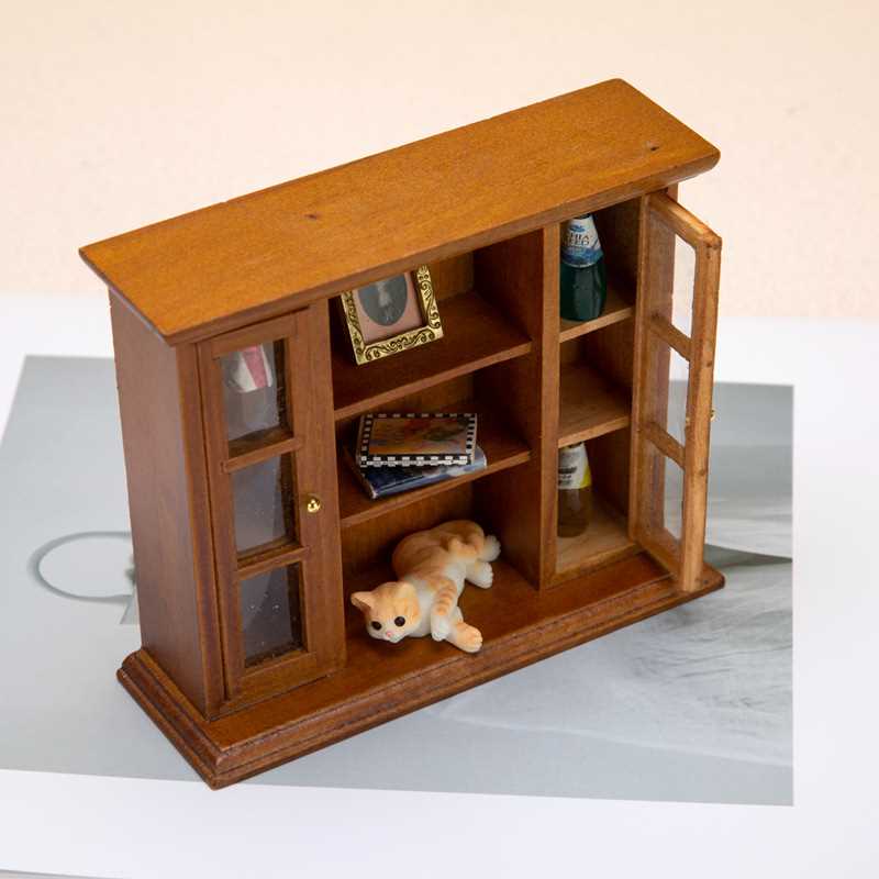 1:12娃屋dollhouse迷你家具壁炉式模型微缩摆件壁柜双开门置 物架