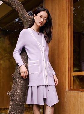 她翼秋冬毛衣女士针织衫开衫小香风时尚紫色气质EW2243353710