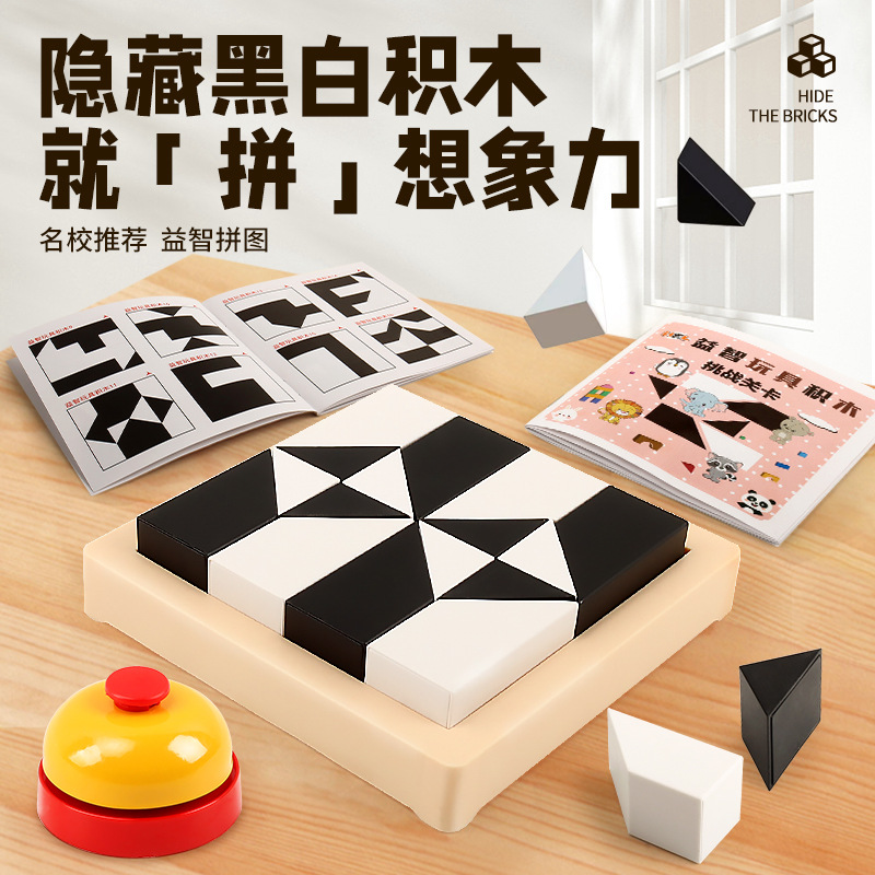 隐藏黑白积木趣味拼图3到6岁8-10岁拼装思维训练益智玩具男孩女孩