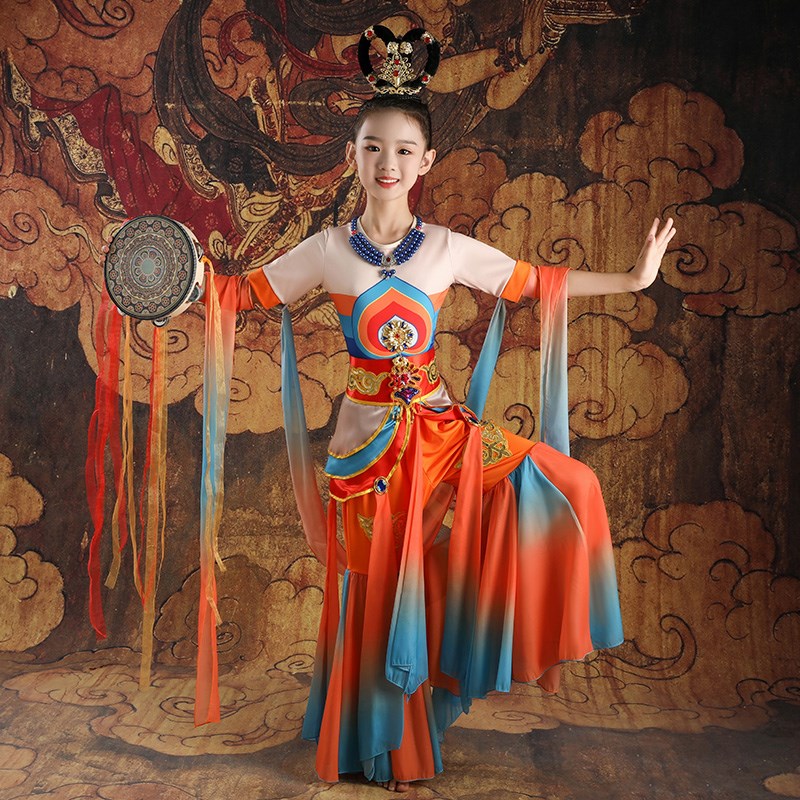 敦煌飞天舞蹈服儿童大漠乐鼓舞异域风情民族舞少儿琵琶古典演出服