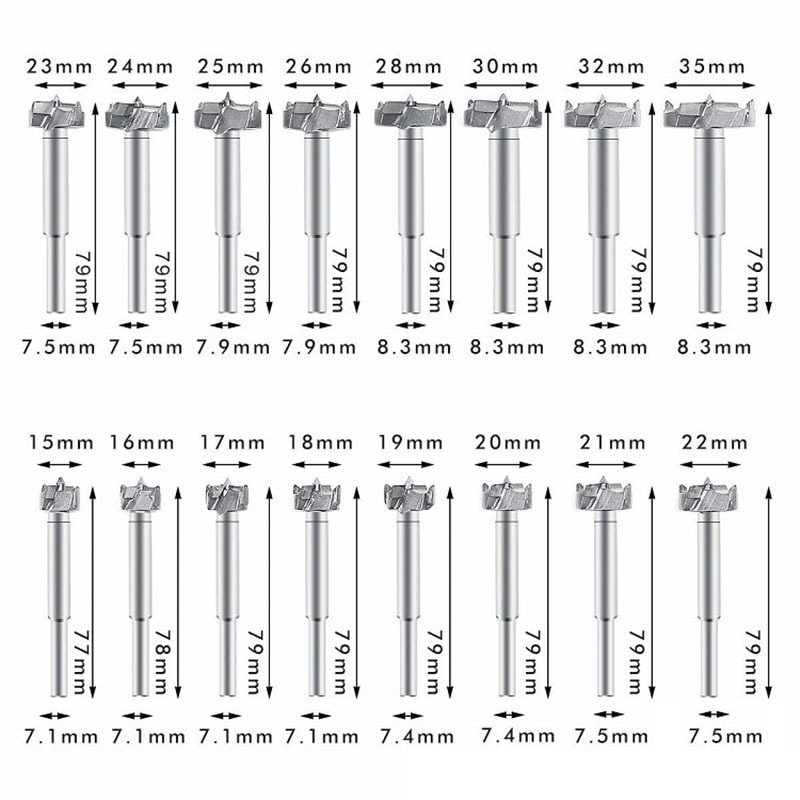 木工开孔器套装16PC 定位硬质合金钻头 6件套木工开孔器平翼钻5PC