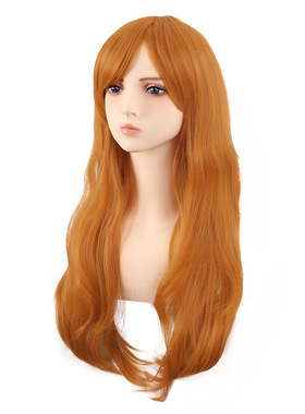 潼漫 cos假发女微卷长发动漫高温丝金橘金橙色斜刘海万用70cm头套