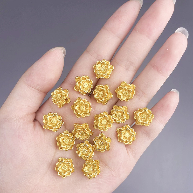 古法金莲花沙金新款莲通孔莲花佛八宝边diy手链项链配件手工编织