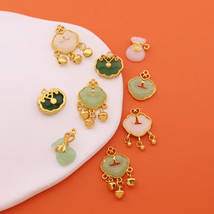 镶嵌琉璃平安扣祥云如意锁挂件diy饰品配件吊坠手工手链项链批发