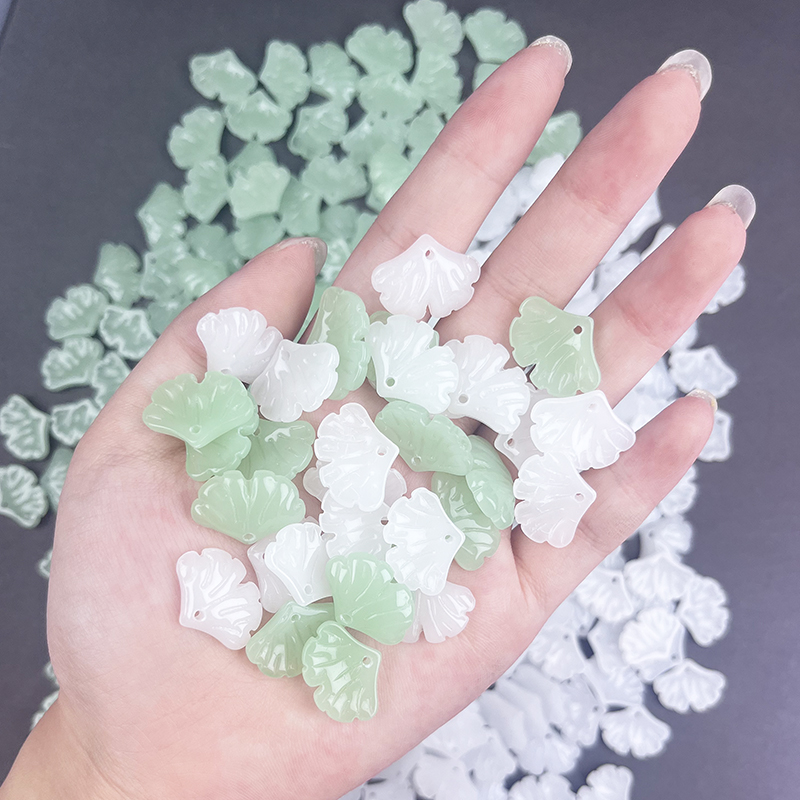 银杏叶挂件绿色琉璃吊坠仿玉石吊饰DIY饰品配件手工编织手链