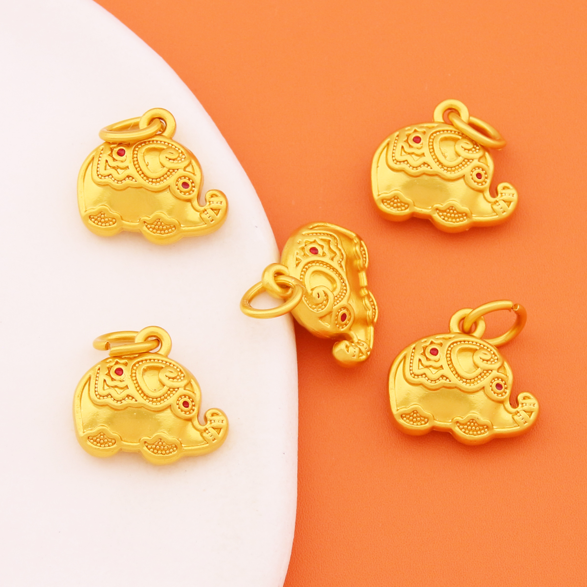 批发DIY金色铜钱滴油大象饰品配件保色手工编织手链项链串珠吊坠