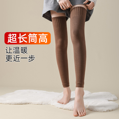 护膝袜套女秋冬加绒加厚毛圈过膝