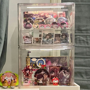 桌面收纳盒小痛柜吧唧整理展示透明塑料亚克力防尘大容量谷子手办