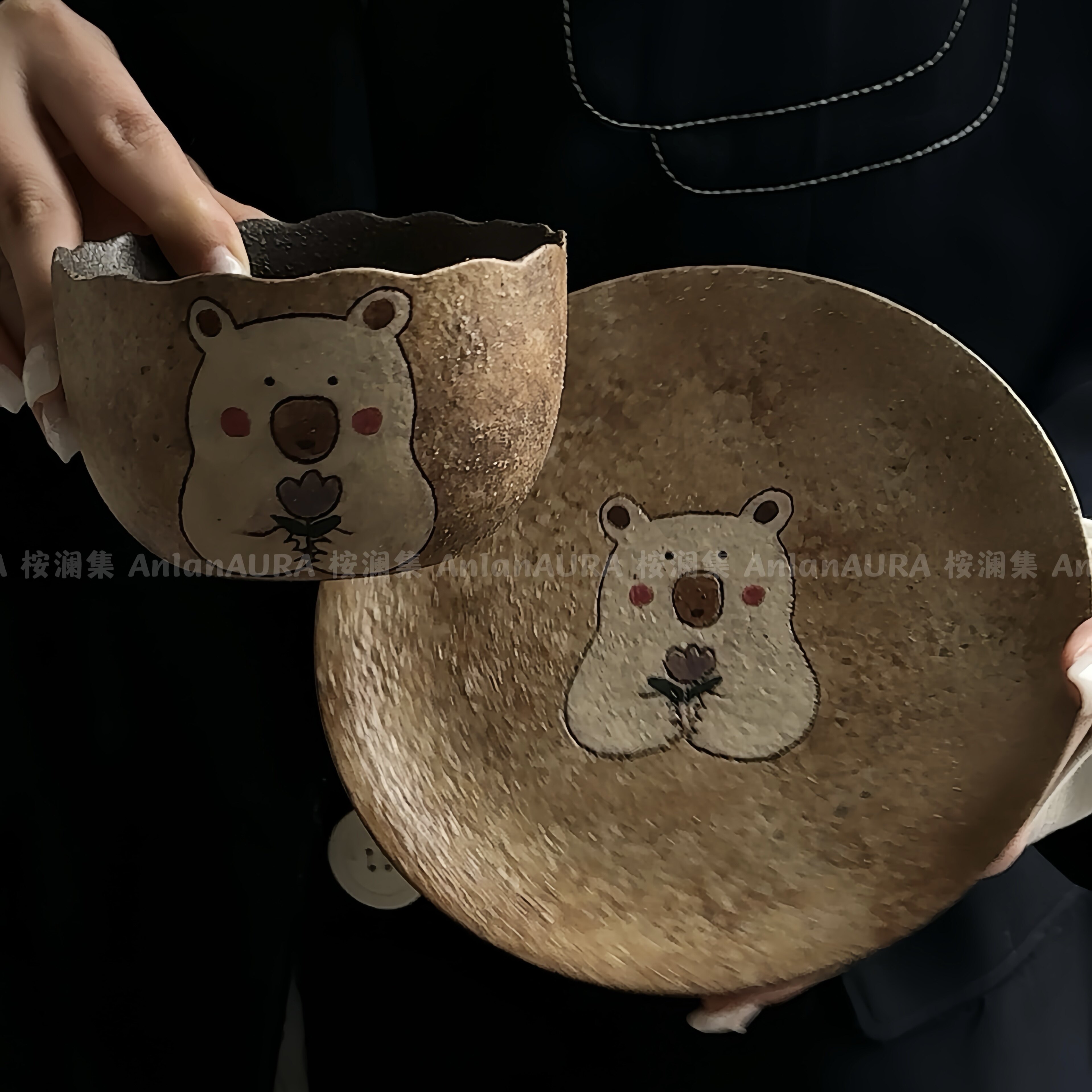 景德镇手作复古紫砂陶泥咖啡杯碟