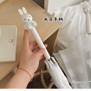 飞恋米菲兔日本原单磨砂透明长柄伞可爱卡通公仔头伞柄直杆雨伞