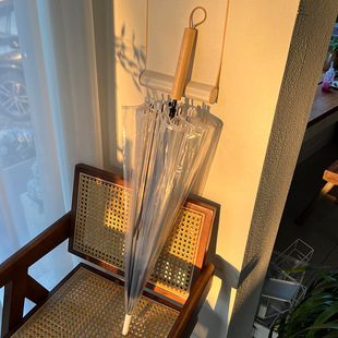 升级款16骨透明伞日系风自动长柄伞抗风加固耐用晴雨伞木柄直杆伞