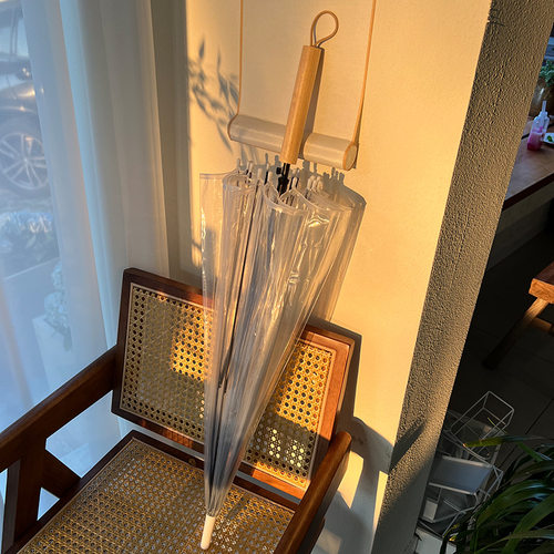 升级款16骨透明伞日系风自动长柄伞抗风加固耐用晴雨伞木柄直杆伞