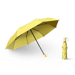 黄色折叠彩胶遮阳防晒防紫外线太阳伞学生高颜值纯色雨伞晴雨两用