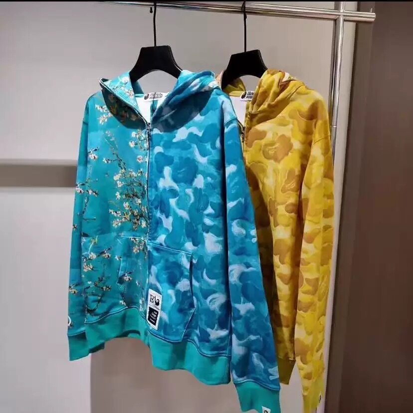 梵高油画新款卫衣男秋冬加绒数码印花拉链外套情侣款