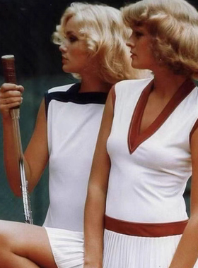 RW037 红白拼色V领复古老钱王妃裙自带打底裤网球裙