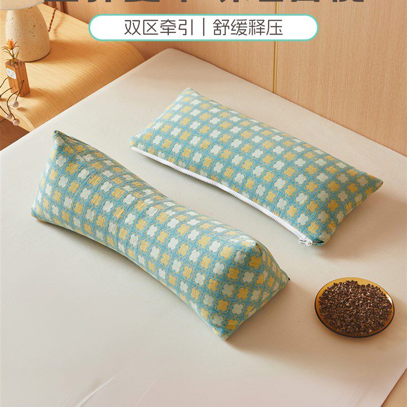 颈椎枕头荞c麦皮护颈椎助睡眠牵引三角连体枕芯成人睡觉专用护颈