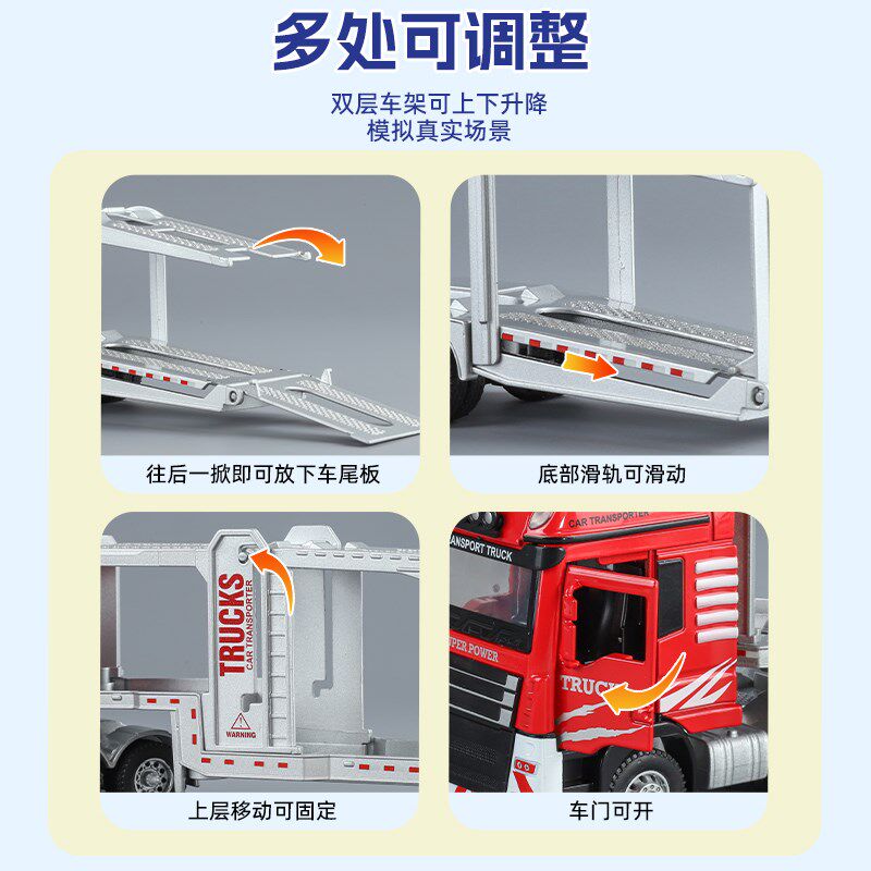 新款斯堪尼亚双层平板拖车合金汽车模型儿童运输车男Y孩玩具车礼