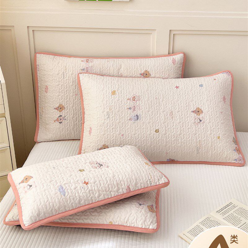 全棉双层纱布夹棉枕m套纯棉儿童宝宝乳胶枕芯枕头套一对装单件305