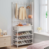 简易挂衣架落地衣帽架鞋 架一体转C角宿舍家用卧室房间内衣服收纳