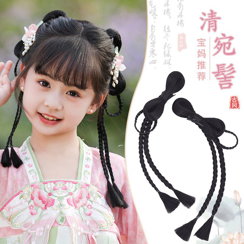 儿童汉服假发包古风盘发发髻女童古装头饰K蝴蝶结辫子发包垫发发