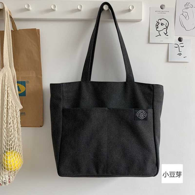 帆布包女学生装书韩版百搭单肩包大容量带拉链托特包上课通勤包包