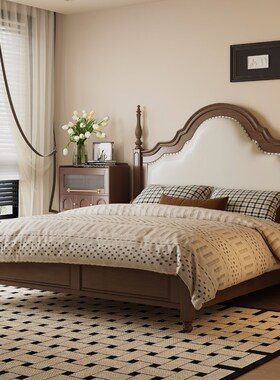 法式复古实木床1j米8双人黑色轻奢高端大气美式中古风1.8米软靠床