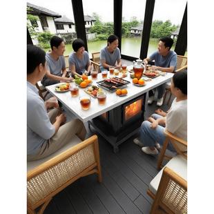 郎图特四面观火真火茶几壁炉地排烟客厅庭院长方形取暖炉烤火桌