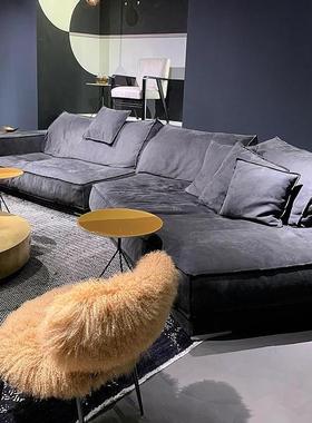 EnMoon意式极简baxter布达佩斯大坪数客厅磨砂布艺大转角异形沙发