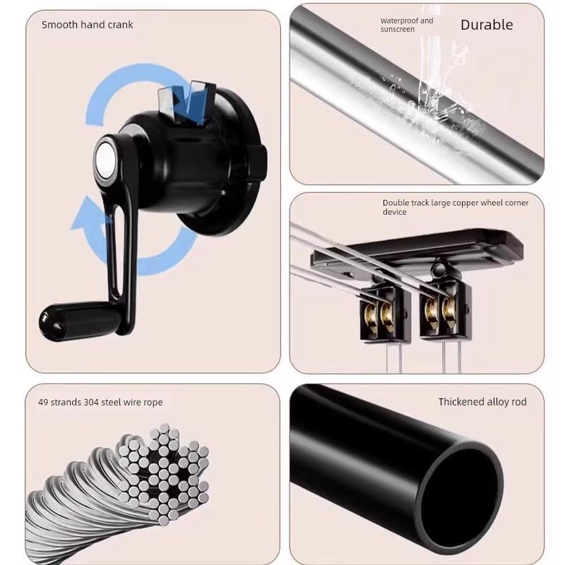 德国升降晾衣架阳台四杆顶装室内折叠防风晾衣杆降噪手摇晒衣架