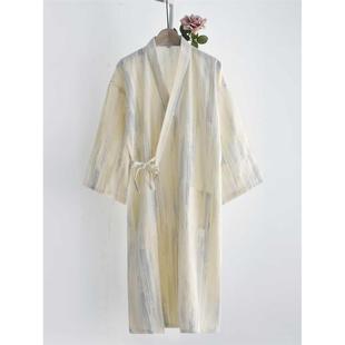 日式 宽松汗蒸浴袍家居服睡衣 和服睡袍女士春秋夏季 纯棉纱布薄款