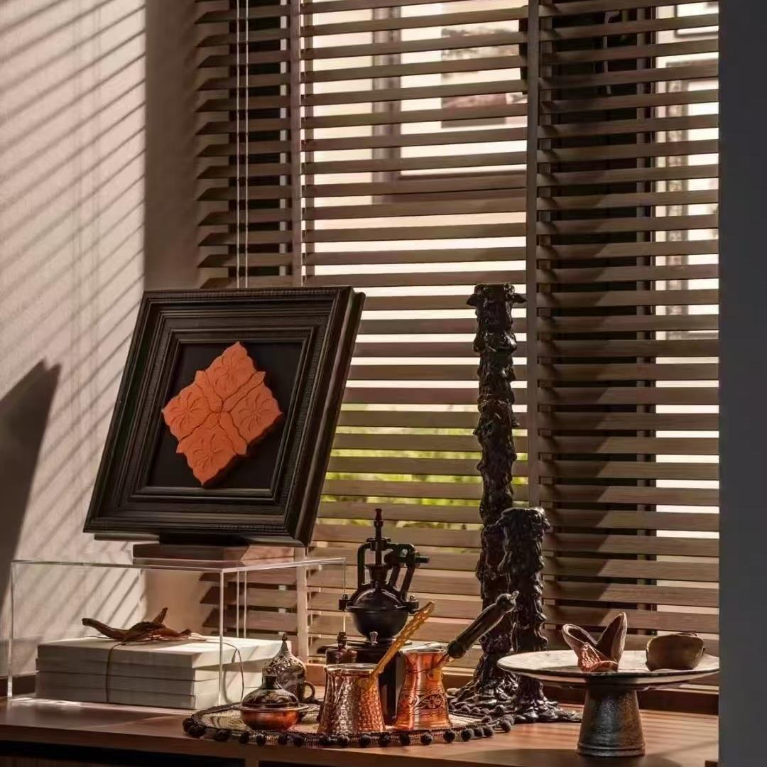 实木百叶窗帘百叶帘书房卧室客厅餐厅木质遮光卷帘电动木制窗定制