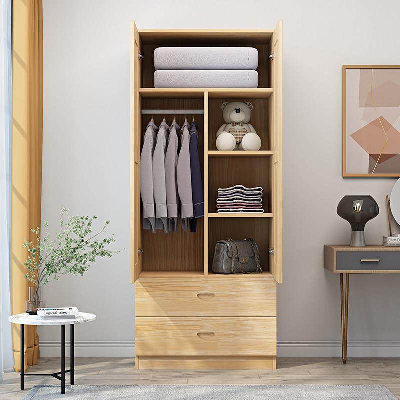 实木衣柜原木家用卧室两门现代简约儿童衣柜小户型松木单门大衣柜
