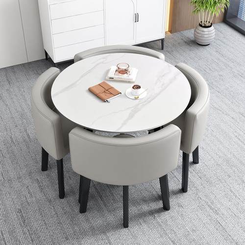 简约接待桌椅组合谈判洽谈桌商务用店面会客桌椅岩板休闲小圆桌