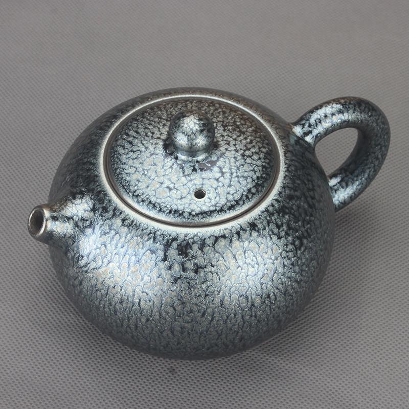 建阳铁胎建盏茶壶 家用功夫茶窑变天目釉百花盏泡茶壶沏茶壶具