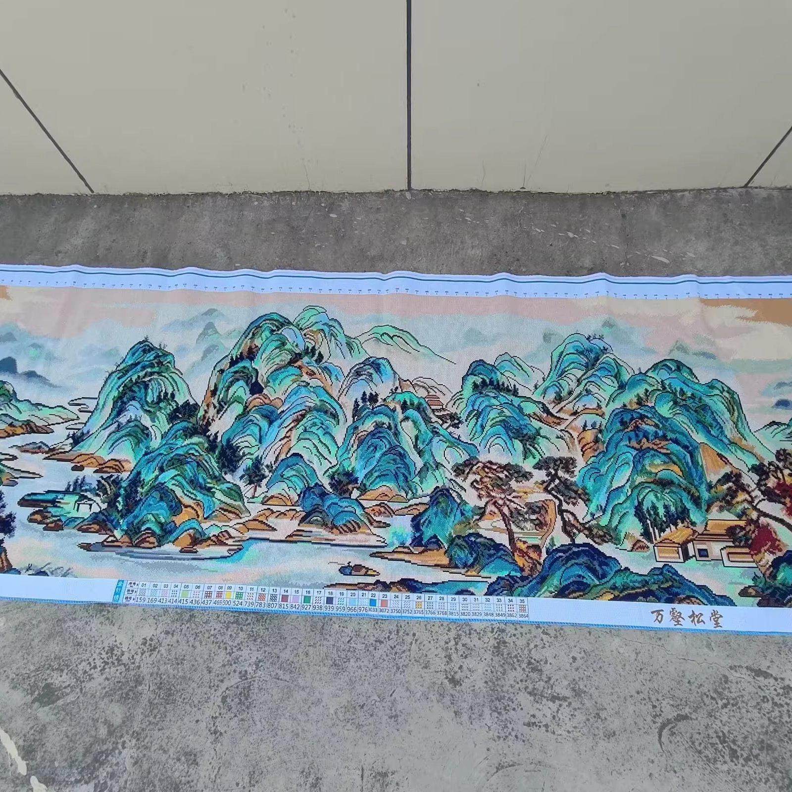 纯手工棉布十字绣成品 千里江山风景图 客厅古典水墨新中式装饰,居家布艺,十字绣成品,淘宝优惠券,粉丝福利购,淘宝优惠卷