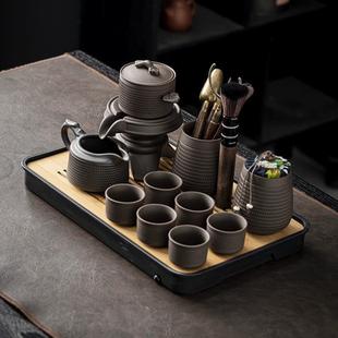 家用懒人泡茶器防烫旋转出水功夫泡茶壶 紫砂跳刀石磨自动茶具套装