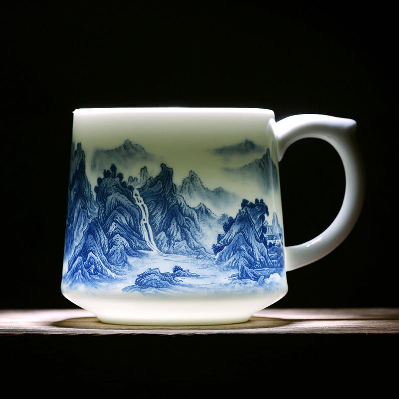 清仓景德镇陶瓷茶杯带盖过滤茶漏高档青花瓷泡茶杯家用个人办公杯