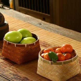 复古 竹编制品水果篮零食筐干果盒手工编织桌面收纳筐竹篓家用中式