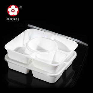 梅洋15375一次性环保餐盒1000ml四格带汤密封加厚带盖多格套餐盒