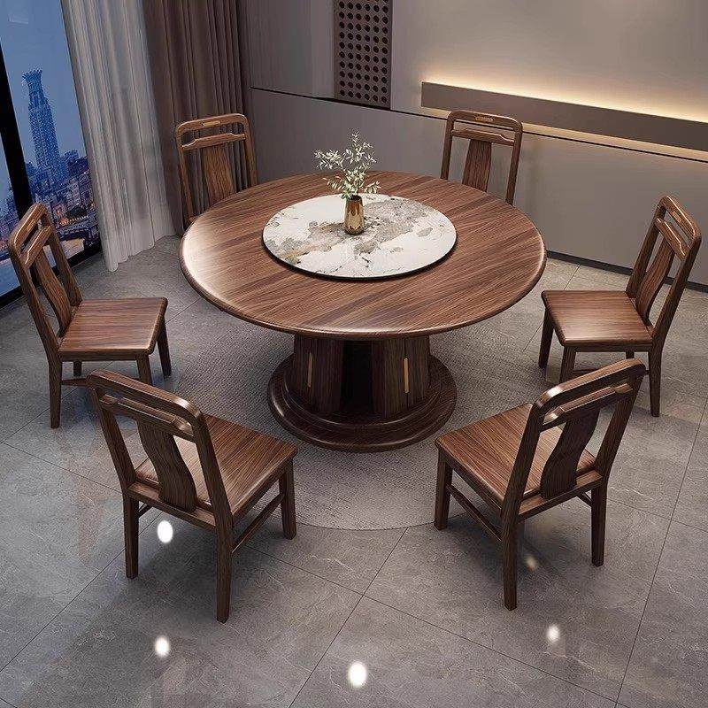 新中式乌金木实木餐桌椅子组合轻奢现代餐厅饭桌带转盘家用大圆桌,住宅家具,实木餐桌,淘宝优惠券,粉丝福利购,淘宝优惠卷