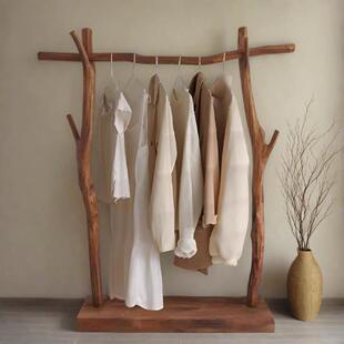 纯天然原木落地式衣帽架家用实木挂衣架橱窗服装展示架树枝衣帽架
