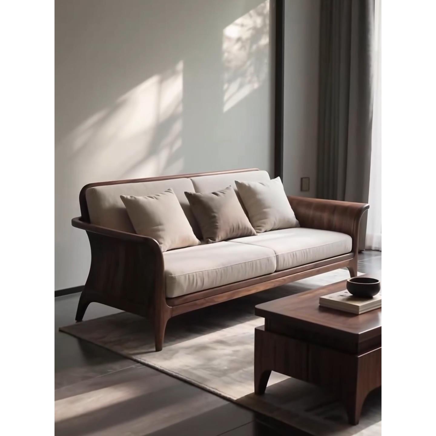 新中式北美黑胡桃木沙发 新款现代简约客厅小户型实木茶室罗汉床