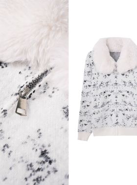 【甜甜圈专享】仿水貂绒毛领拉链外套高级感名媛厚针织衫开衫1217