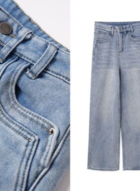 【 甜甜圈专享】1225加绒加厚加绒阔腿牛仔加厚直筒裤3382