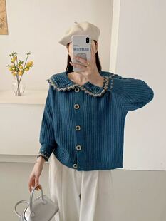 【小乐专享】娃娃领针织毛衣厚开衫外套2高级好看洋气上衣1222