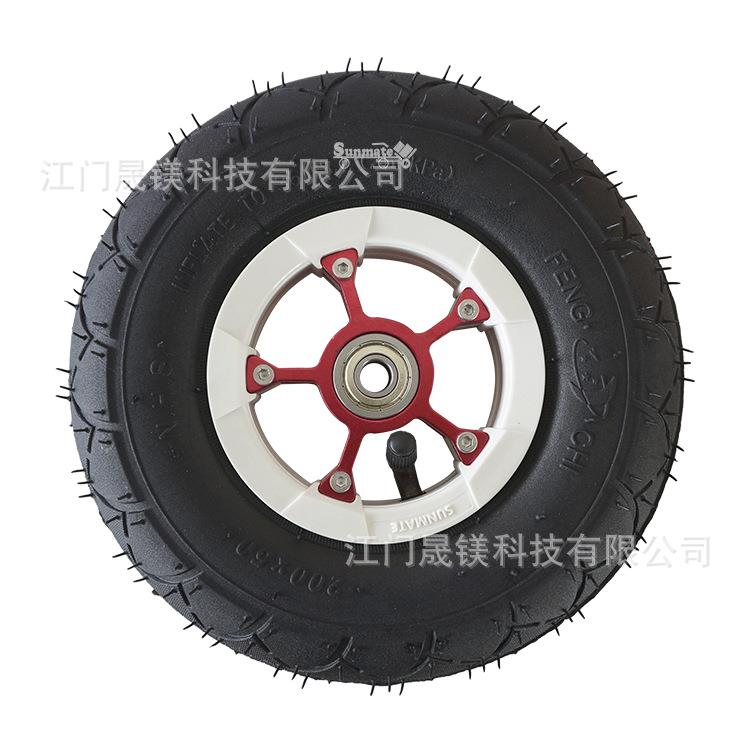 生产橡胶充气轮电动滑板车橡胶轮红色铝轮辐白色塑料轮毂